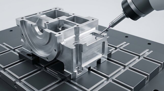 Industrial robotic measurement and quality inspection system analyzing engine block tolerances in a smart factory setting