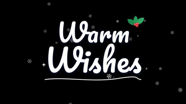 Warm wishes christmas typography with falling snow on alpha channel