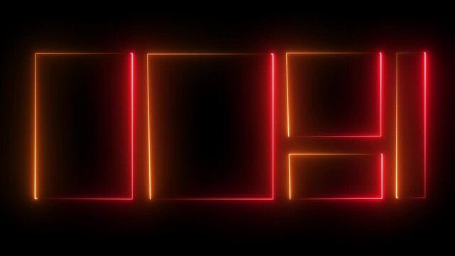 Glowing multi-colored red and orange neon geometric frames and rectangular border layout for video overlay
