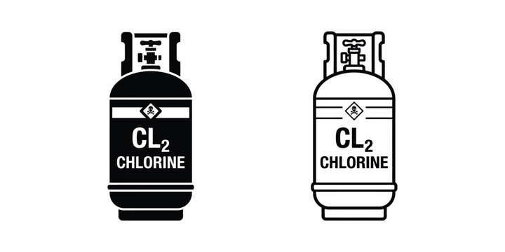 chlorine gas cylinders labeled with chemical formula and text isolated on clear background