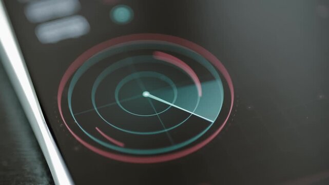 Cyan scanning sector rotates inside red circular frame