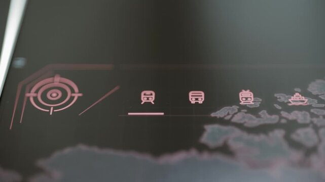 Pink transport modes line up beside targeting symbol