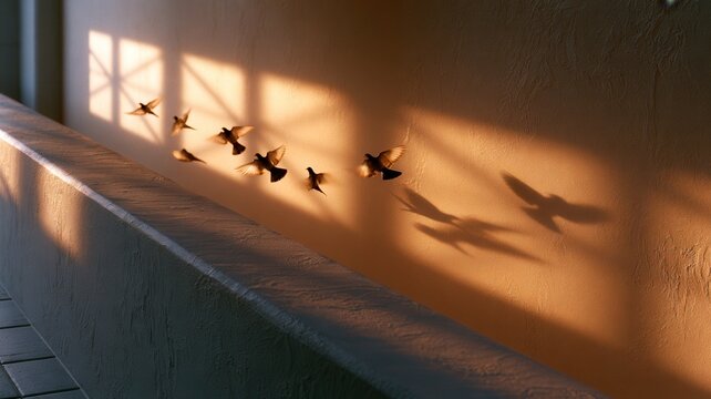 Birds flying through sunlight inside a building a symbol of freedom and new opportunities hope