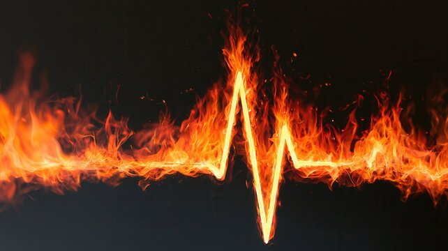 Fiery pulse wave against a dark background illustrating health energy and strong feelings of burning life Concept