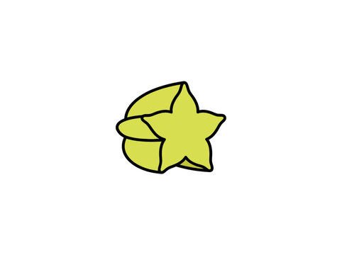 Yellow Green Starfruit With Prominent Five Pointed Star Shaped Cross Section Vector Illustration