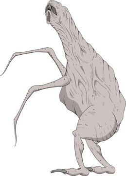 A terrifying infernal creature with a long neck, pointed arms, and grotesque nightmare appearance.