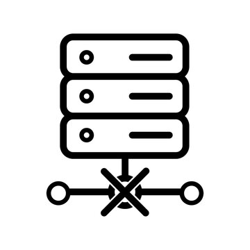 Server connection failure icon with three database units and disconnected network node for technical error messaging.
