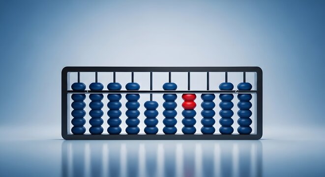 Abacus with a highlighted red bead representing accounting, financial analysis