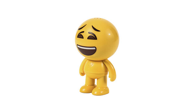 Funny yellow 3D emoticon showing thumbs up crazy face isolated on white background