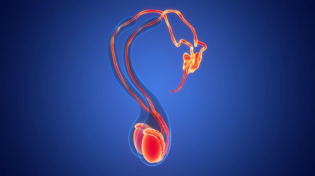 Male Reproductive System Seminal vesicle and Testes Anatomy Animation Concept
