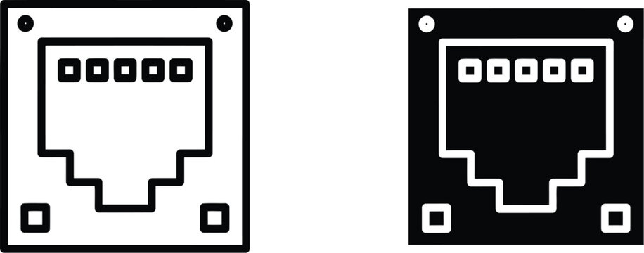 Ethernet network wall socket port icons in outline and solid styles