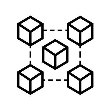 Blockchain Network Vector Icon with Connected Isometric Cubes for Cryptocurrency, Tech, and Data Storage