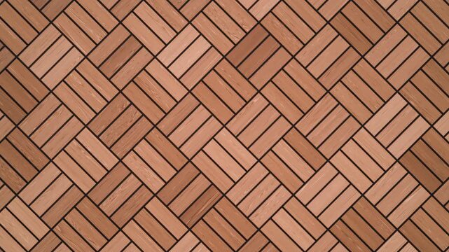Geometric wood panel texture with parquet tile texture background. Linear slats, light oak timber wall cladding, Geometric interlocking panels for interior design and decor. 4k footage