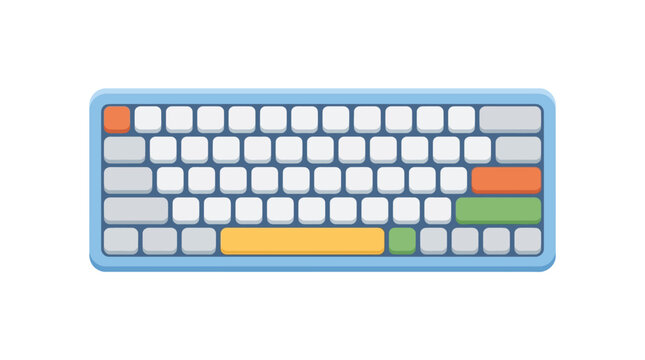 Compact keyboard with colorful keys rests on a white background a simplified digital illustration