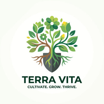 An elegant logo design featuring flourishing plants and flowers, representing growth and vitality, ideal for businesses focused on nature, gardening, and sustainable living practices.