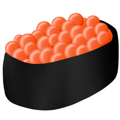 Japanese ikura gunkan maki sushi with salmon roe vector illustration isolated on transparent background. Seafood delicacy icon. © Ratu