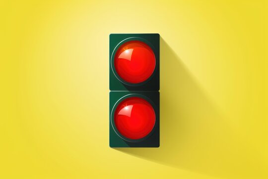 Two red traffic lights indicating to stop, placed on a vibrant yellow surface