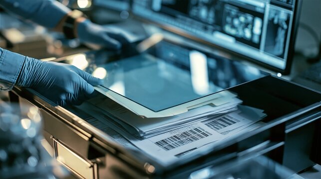 Records Analyst Auditing Documents in a Secure Archive Scanner