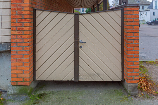 Closed Plank Wood Gate at Bricks House in Norway