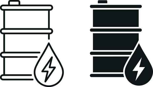 Oil barrel with energy drop icon set for fuel power, petroleum industry, electricity and crude diesel vector illustration