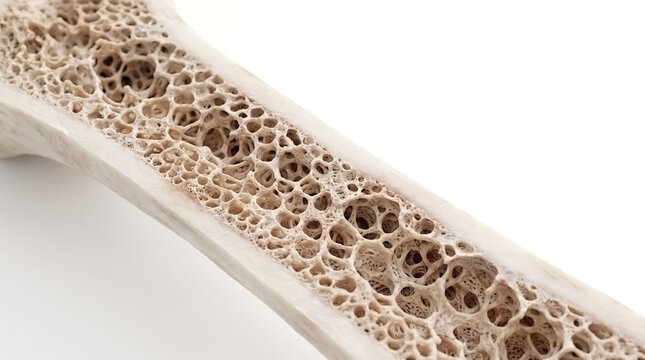 Longitudinal cross section of long bone showing internal cancellous architecture with spongy trabecular skeletal syste