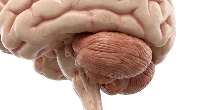 Side profile view of human brain cerebellum and stem anatomical model with anatomy central nervous system medical science