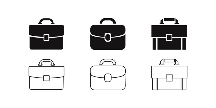 Business Briefcase and Portfolio Solid and Line Icon Set - Office Bag Vector