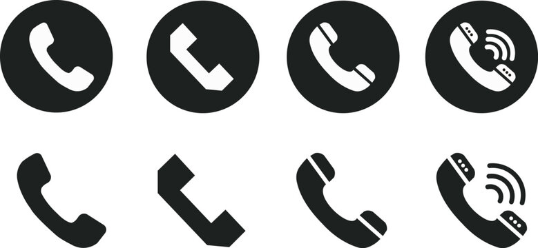 Phone Call and Contact Solid Glyph Icon Set - Telephone Receiver Vector