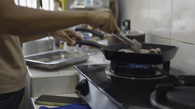 Sizzling Beef Steak Grilling On Cast Iron
