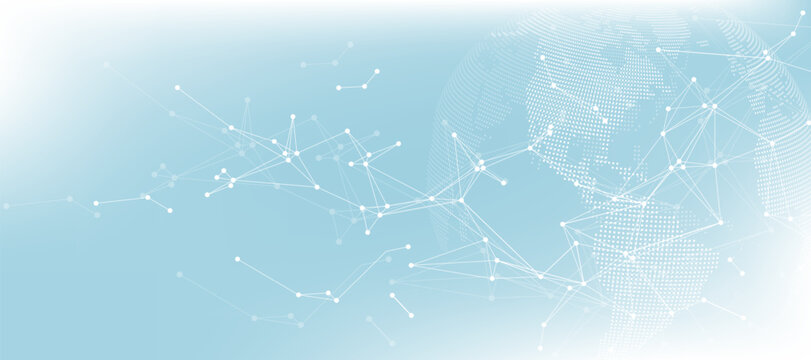 Digital network connections concept. Global connection lines and dots on dark blue background with copy space. Futuristic plexus effect. Vector illustration.