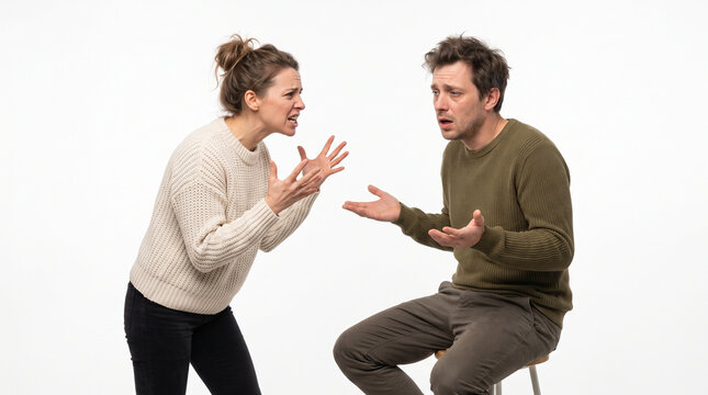 Distressed couple experiencing relationship conflict and domestic tension related to obsessive-compulsive disorder and frustration
