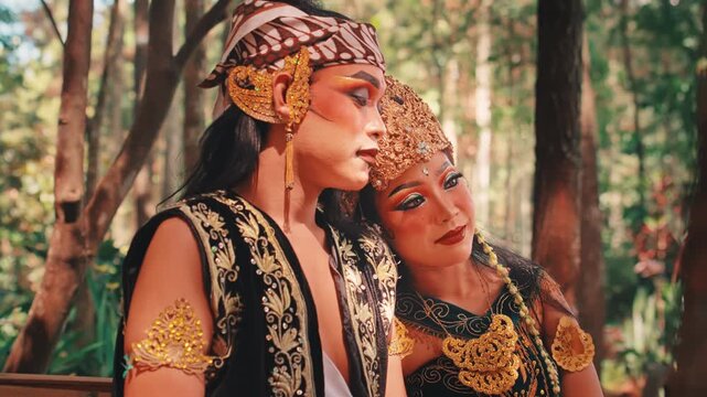 Traditional Javanese Dancers in a Tender Embrace