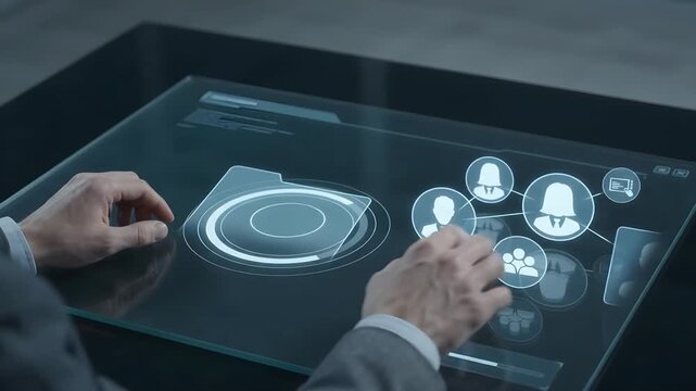 Digital recruitment and talent management concept showing a professional selecting employee profiles through an online platform, representing hiring, human resources, staffing, workforce technology. 
