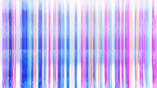 Colorful vertical bands shift across bright white background, blending blue, cyan, pink and orange streaks with rippling textures and soft glowing edges in abstract moving pattern