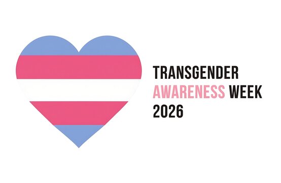 Graphic heart shape colored with transgender pride stripes for awareness week design trans social movement human rights month digital art flat white background