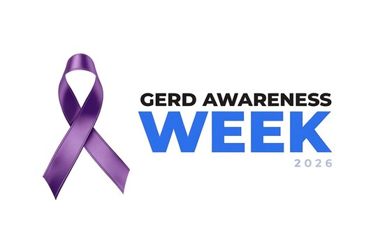 Purple awareness ribbon representing gerd health conditions on white background with campaign digestive public issue graphic design deep medical