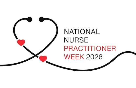 Simple line art drawing of a stethoscope forming a heart shape for nurse practitioner week with healthcare examination instrument diagnostic hospital wellness