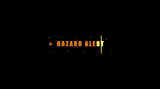 Digital lower thirds displaying Hazard Alert in orange on a solid black background with HUD tech lines and geometric frames. Ideal for emergency broadcast and sci-fi video productions.