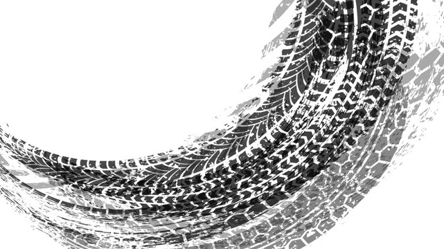 Tyre track. Tire track with grunge texture and rough skid pattern. Dirty wheel imprint with aggressive motion effect isolated on transparent. Realistic automotive vector illustration