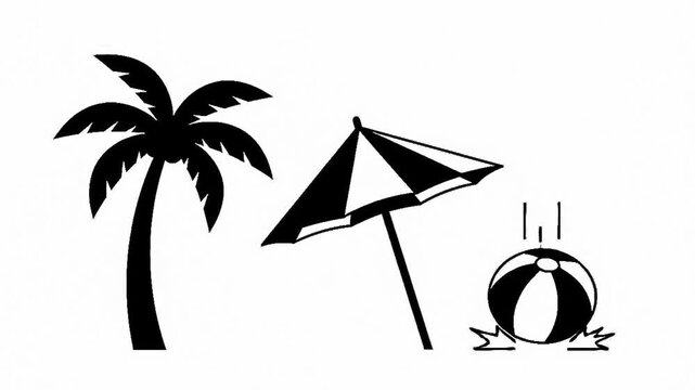 Summer Beach Vacation Icon Set with Palm Tree