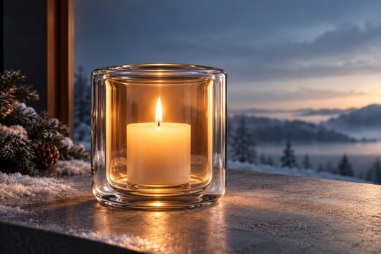 Glowing Candle in Double Walled Glass Vessel as Heat Retention Concept