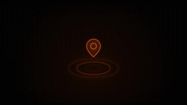 Location Map Pin Tracker Neon Symbol Glowing on Dark Digital Interface for Gps Navigation Tracking