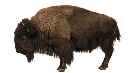 Large brown American bison standing in profile with thick shaggy fur © Ludwig