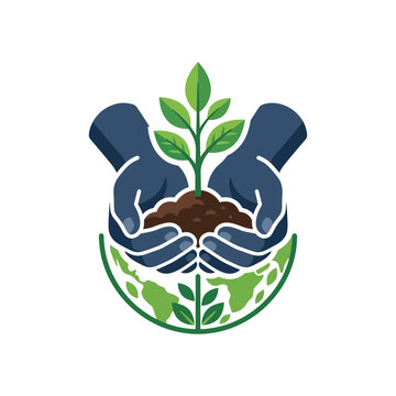 Human Hands Protecting a Young Green Plant Sprout Over Earth Globe Concept