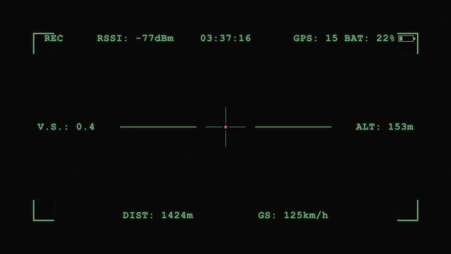 Quadcopter Osd Drone Interface Telemetry Hud Screen Overlay Showing Flight Data and Crosshair Target