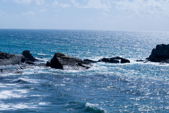 Dramatic Coastal Landscape with Rough Waves and Rocky Shoreline