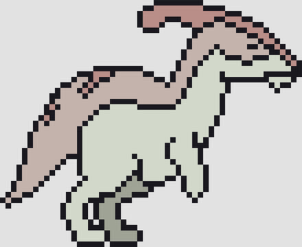 Pixel Art Parasaurolophus Dinosaur Vector Graphic