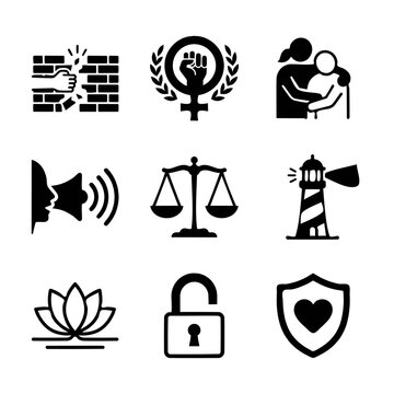Human rights and social justice graphic symbol collection for modern design projects