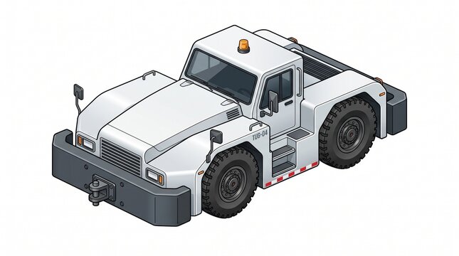 Heavy Duty Aviation White Airport Aircraft Pushback Tug Isometric Vector Illustration Ground Support Equipment