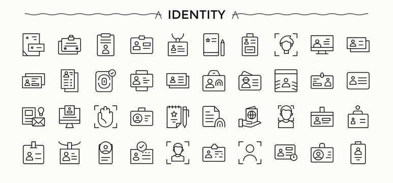 Identity icon pack. Biometric minimalist vector collections. Icons for website. Id icon. Signs for web and mobile app.